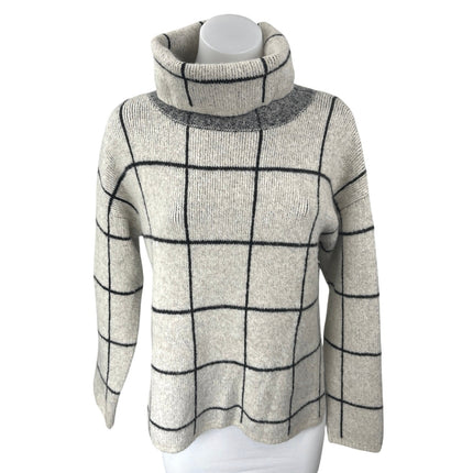 Madewell Women's Tan Rib Knit Long Sleeve Plaid Check Turtleneck Sweater Top S