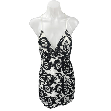 Anthropologie Maeve White Black Paisley Sleeveless Mini Bodycon Dress Size 00