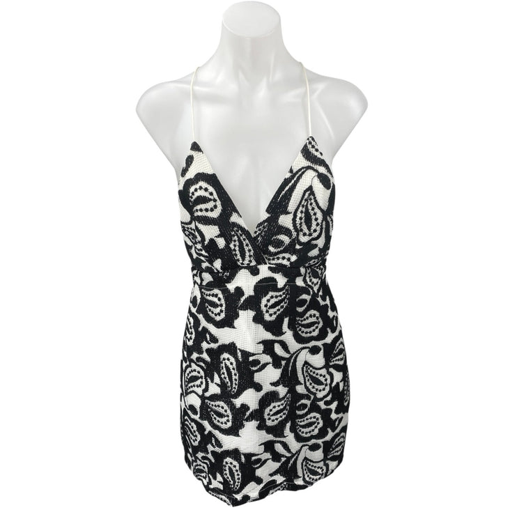 Anthropologie Maeve White Black Paisley Sleeveless Mini Bodycon Dress Size 00