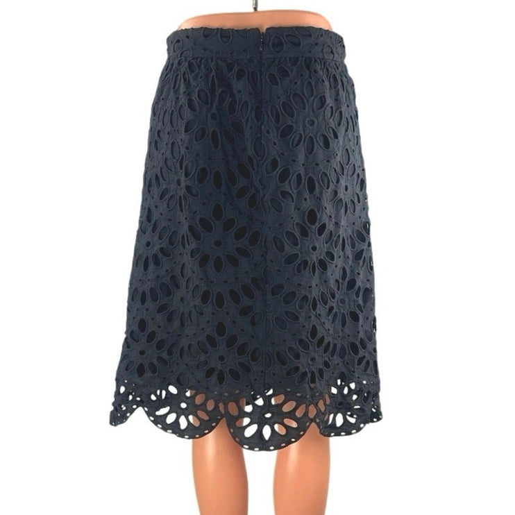Ann Taylor Black Floral Eyelet Embroidered High Waist A Line Mini Skirt Size 2P