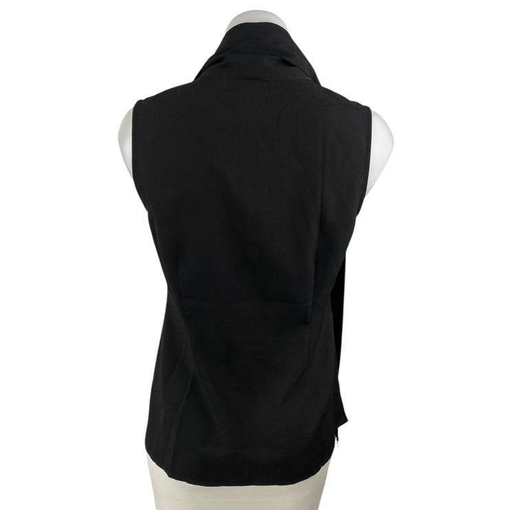 Cabi Women's Black Sleeveless Scarf Shawl Fringe V Neck Tank Blouse Top Size XS