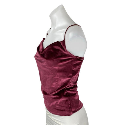 NA-KD Maroon Velvet Velour Sleeveless Cami Camisole Cowl Neck Crop Tank Top XS
