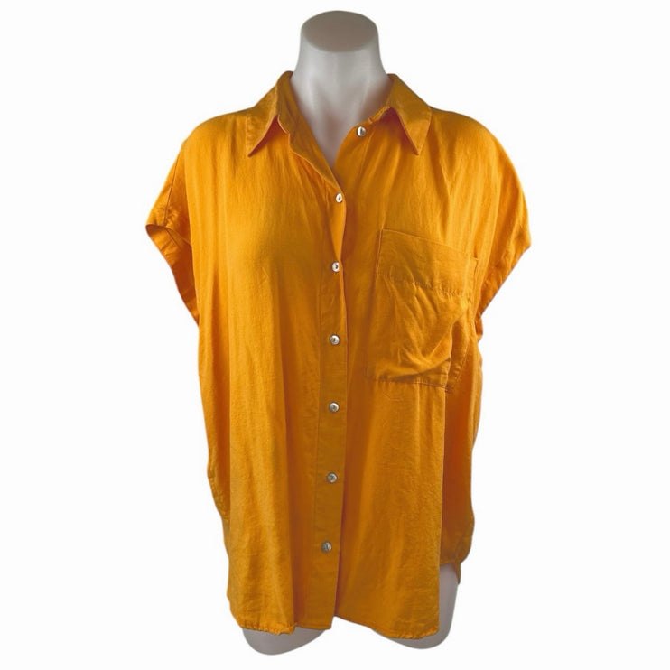 MNG Mango Coral Drop Short Sleeve Button Down Shirt Mini Shorts 2 Pc Set Size L