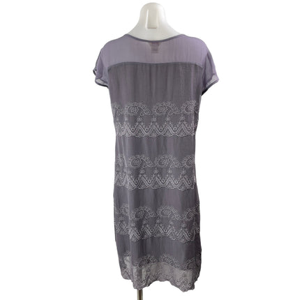 Sundance Dusty Purple Short Sleeve Embroidered Floral Shift Mini Dress Size S