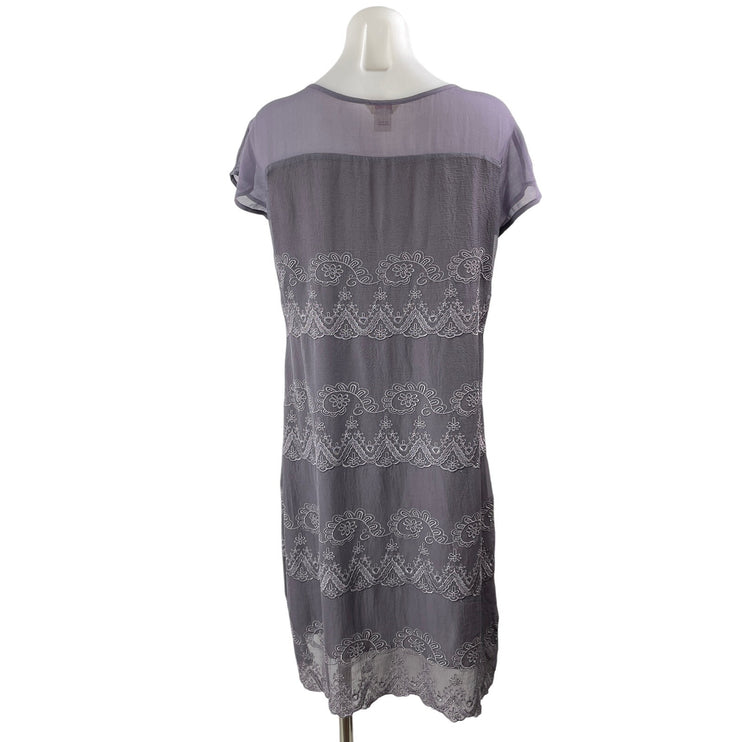 Sundance Dusty Purple Short Sleeve Embroidered Floral Shift Mini Dress Size S