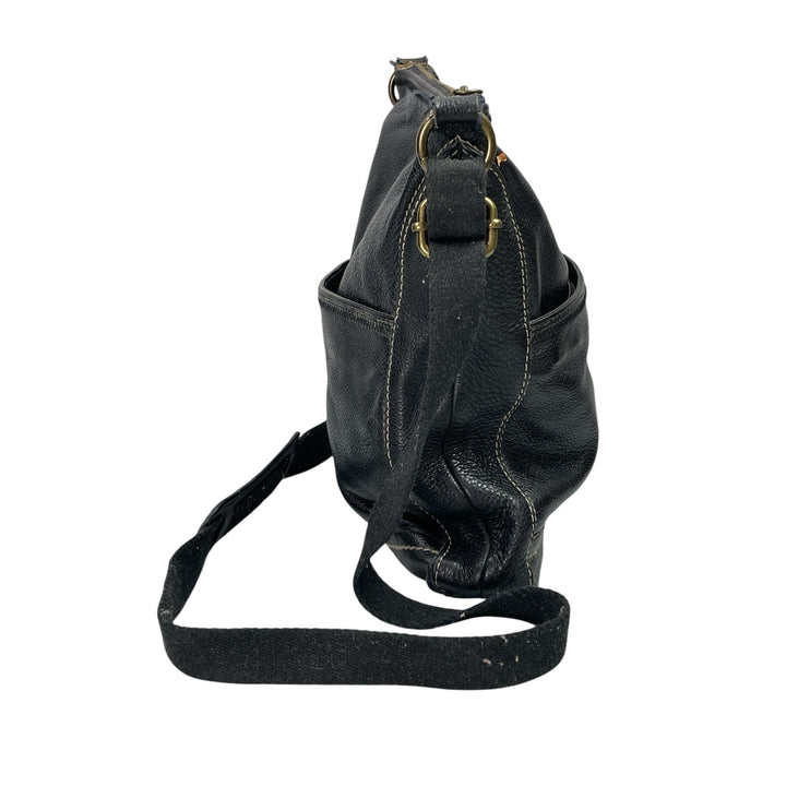 The SAK Iris Black Pebbled Leather Zip Adjustable Crossbody Bag Handbag