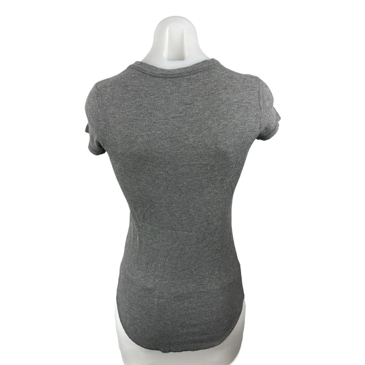 Zara Gray Ribbed Crew Neck Short Sleeve SlimTunic  Baby Tee Basic T-Shirt Top S