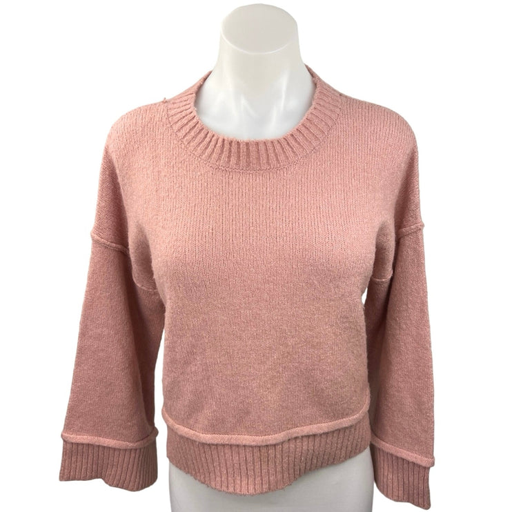 Double Zero Pink Crew Neck Drop Shoulder Ribbed Trim Pullover Sweater Size S