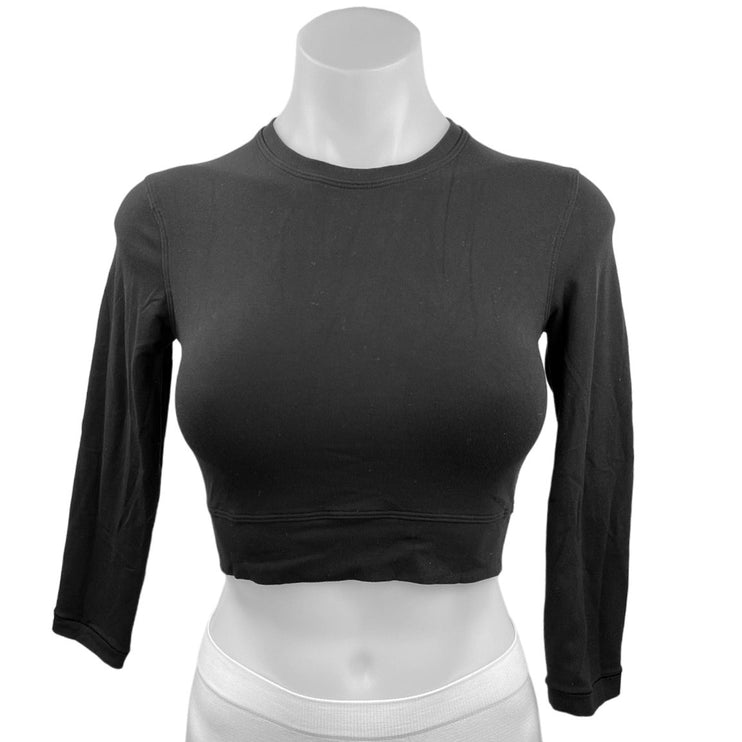 Lululemon Black Crew Neck 3/4 Sleeve Mesh Back Yoga Athletic Crop Top Size S