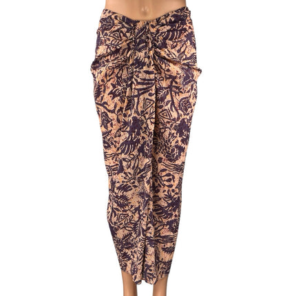 NEW Zara Purple Tropical Coastal Printed Zipper Midi Sarong Pencil Skirt Size S
