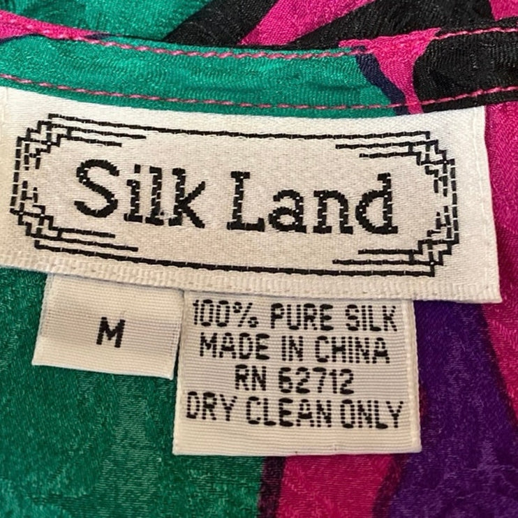 Silk Land 100% Silk Multicolor Abstract Print Sleeveless Cami Blouse Tank Top M