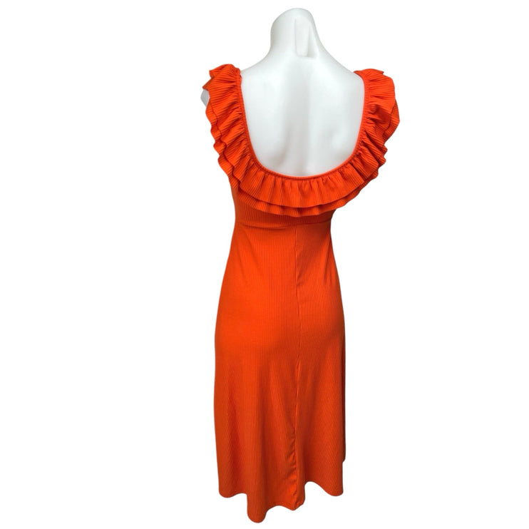 Zara Women's Orange Sleeveless Stretch Scoop Neck Ruffle A Line Midi Dress Sz S