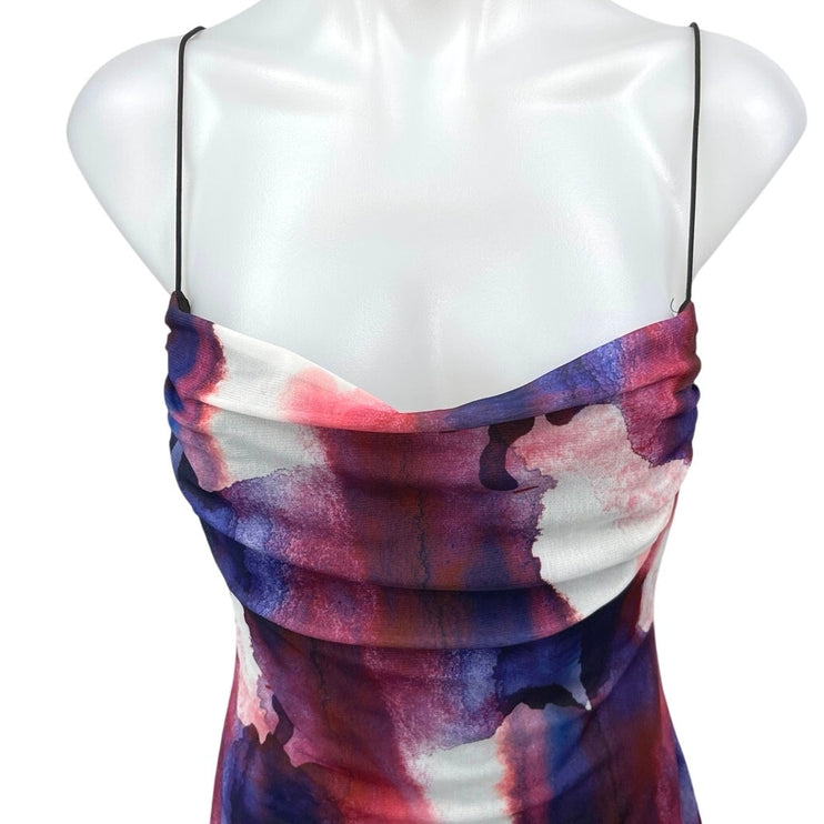 White Fox Multicolor Watercolor Print Sleeveless Cami Camisole Mini Tank Dress M