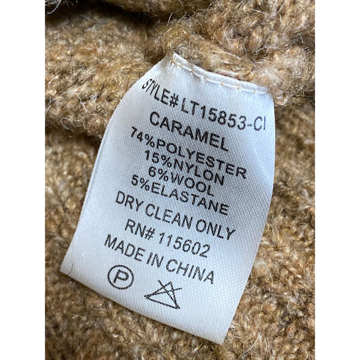 Lush Brown Wool Collared Long Sleeve Button Down Crop Cardigan Sweater Top Sz S