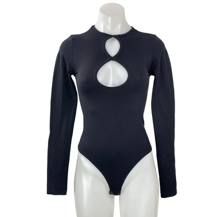 Simon Miller Asio Women's Black Long Sleeves Cut Out Thong Bodysuit Top Size S