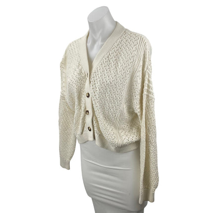 Splendid Audrey Women's Cream Button Down Crop Pointelle Cardigan Sweater Top S