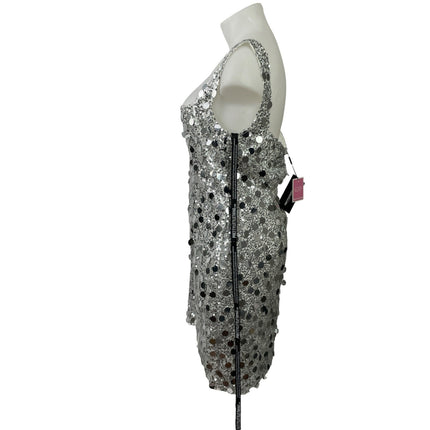 NEW PrettyLittleThing Silver Disc Sequin Sleeveless Mini Party Bodycon Dress 20