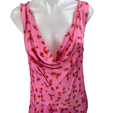 Anthropologie Pink Floral Floral Cowl Neck Sleeveless Mini Tank Dress Size L