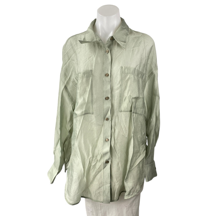 Urban Revivo Women's Sage Green Long Sleeve Collared Button Down Shirt Top Sz 4