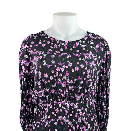 NEW H&M Black Pink Floral Long Sleeve Cutout Back Blouson Maxi Dress Size XL