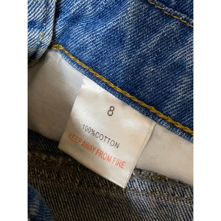 The Rockn Rev Womens Blue Denim Distressed Overall Jeans Jumpsuit Romper Size 4