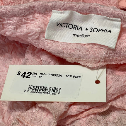 NEW Victoria + Sophia Pink Textured Halter Ruffle Asymmetric Crop Top Size S
