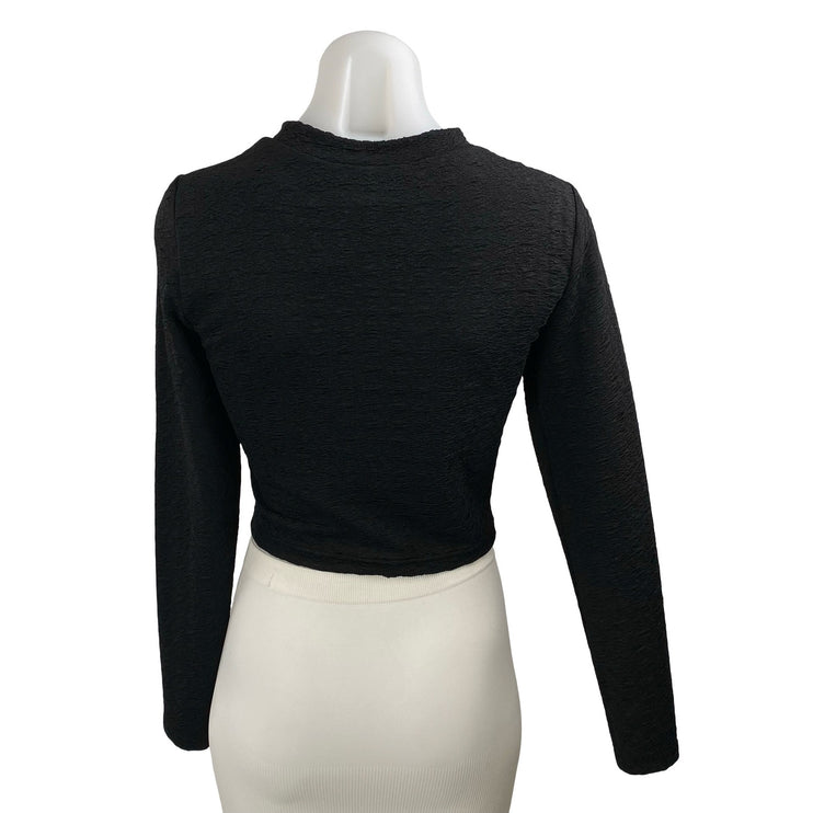 NEW BTFBM Women's Black Textured Long Sleeve Mock Neck Knit Crop Top Size S