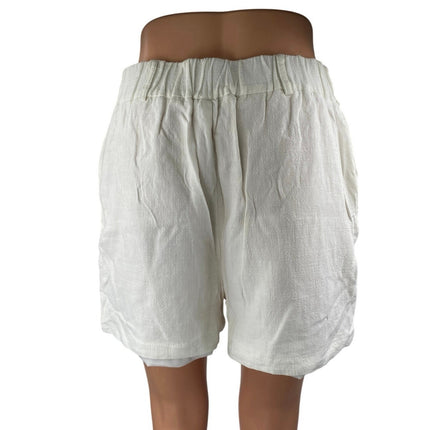 Walter Baker Women's White Linen High Waisted Pleated Casual Mini Shorts Size M
