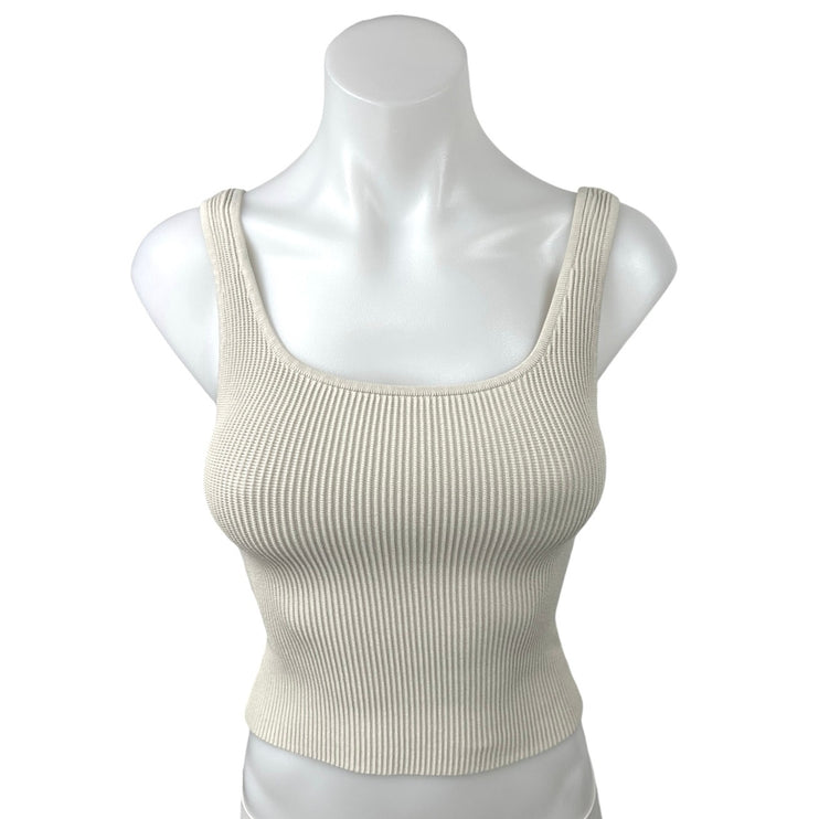 Aritzia Babaton Beige Ribbed Knit Sleeveless Square Neck Crop Tank Top Size XS