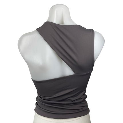 Commense Gray Ruched Sleeveless Asymmetrical Neck Cut Out Crop Cami Tank Top S