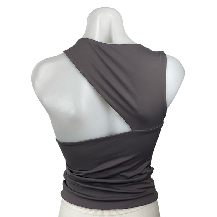 Commense Gray Ruched Sleeveless Asymmetrical Neck Cut Out Crop Cami Tank Top S