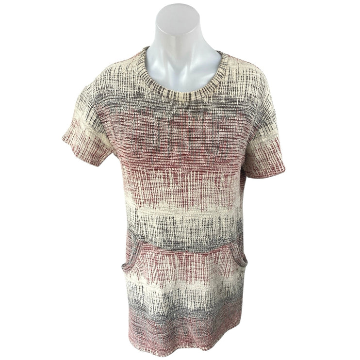 Zara Women's Multicolor Knit Short Sleeve Mini Shift Shirt Tunic Sweater Dress S