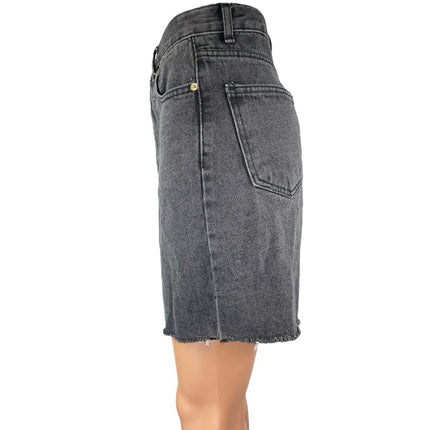 Storets Black High Waisted Frayed Raw Hem Cutoff Bermuda Denim Jeans Shorts Sz S