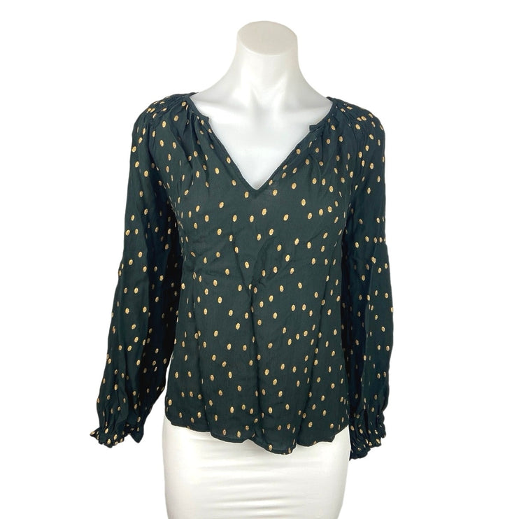 Velvet By Graham & Spencer Green Polka Dot Long Sleeve V Neck Blouse Top Size L