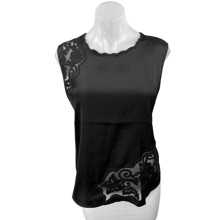 Joie Women's Black Sleeveless Embroidered Floral Mesh Tank Blouse Top Size M