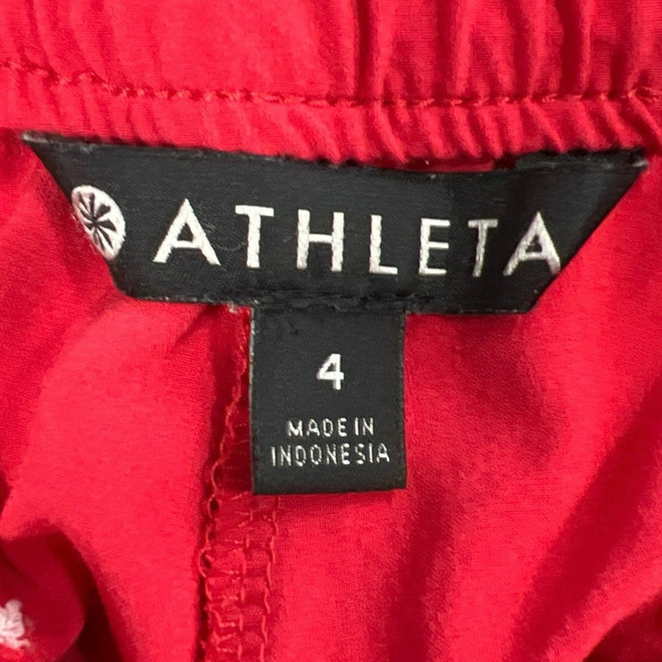 Athleta Red Drawstring Mid Rise Track Workout Running Athletic Shorts Size 4