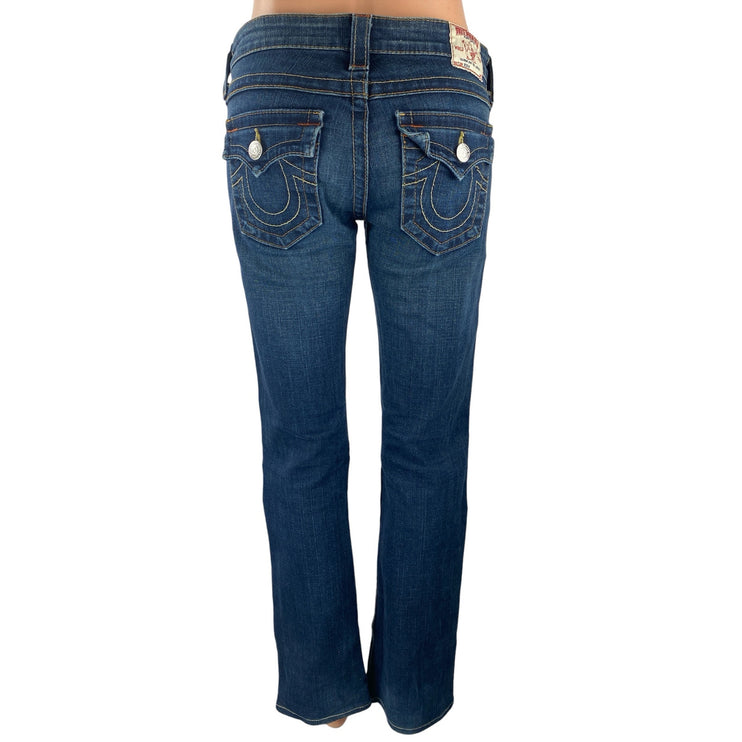 True Religion Women's Blue Low Rise Dark Wash Flared Bootcut Denim Jeans Sz 26