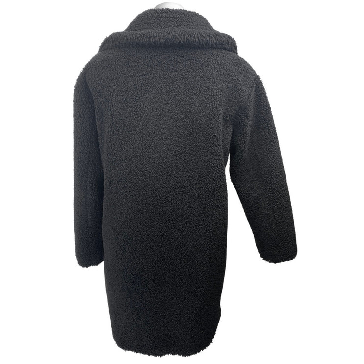 Apparis Women's Black Sherpa Fleece Double Breasted Teddy Trench Coat Jacket XS