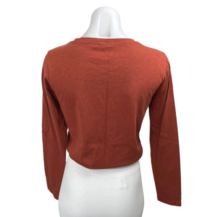 J.Crew Rust Brown Tie Front Knit Long Sleeve Blouse T-Shirt Sweater Top Size S