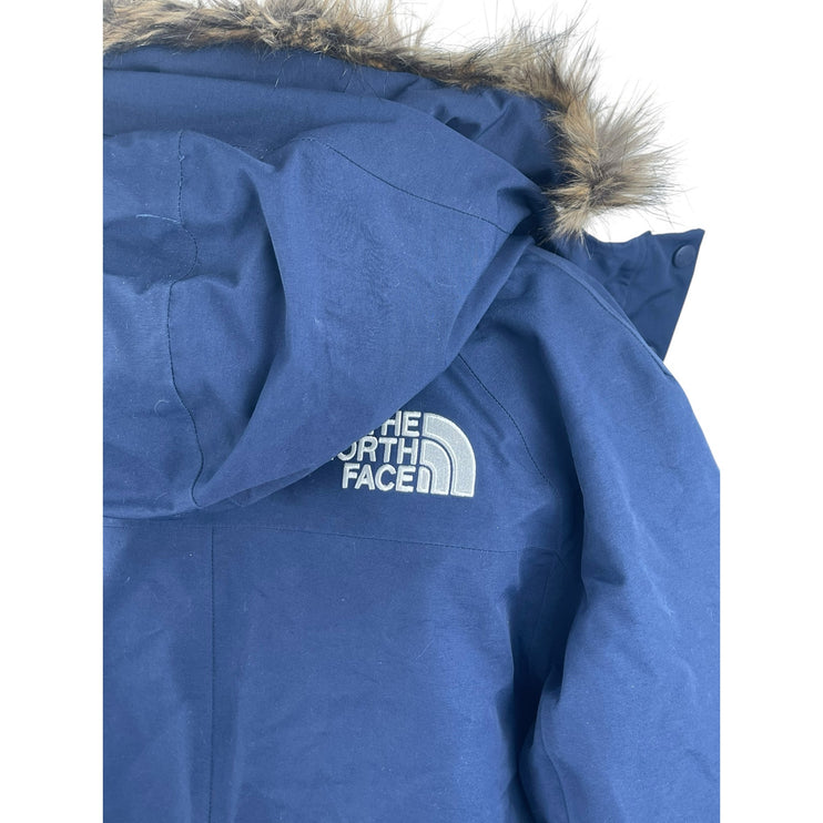 The North Face New Outer Boroughs Blue Faux Fur Hooded Parka Coat Jacket Size M