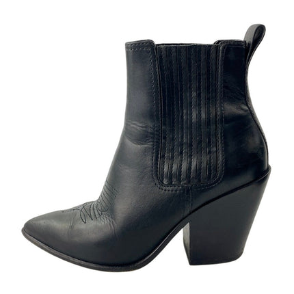 Loeffler Randall Kali Black Leather Block Heels Pointed Toe Ankle Boots Size 8