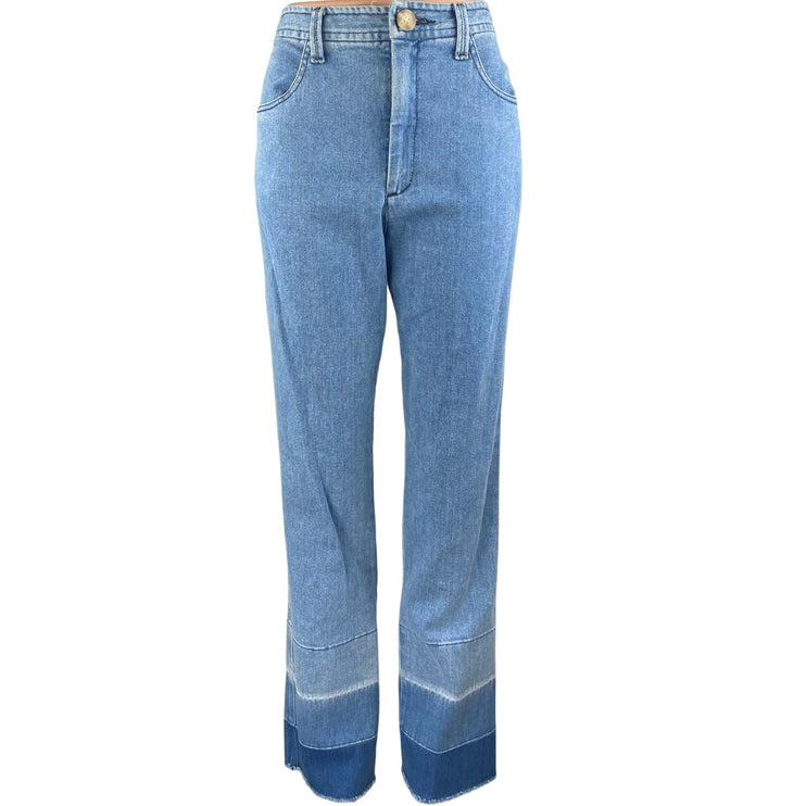 R.G. Kane Womens Blue High Waist Fray Raw Hem Flared Bootcut Denim Jeans Pants 6