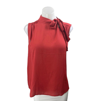 Ann Taylor Women's Red Orange Sleeveless Bow Tie Neck Tank Shirt Blouse Top Sz S