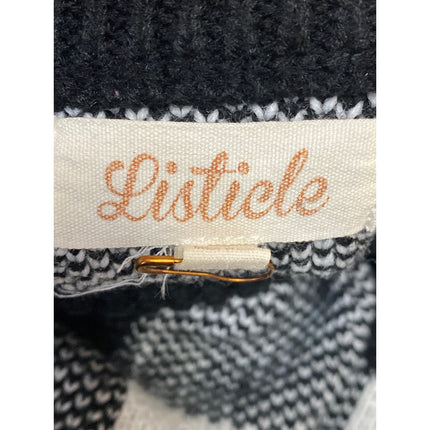 Listicle Black Gingham Check Knit Long Sleeve V Neck Boxy Sweater Top Size S