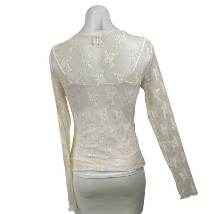 Abercrombie & Fitch Zoe Bra Free Floral Embroidery Long Sleeve Lace Shirt Top S