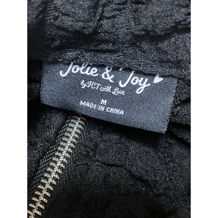Jolie & Joy Black Embossed Textured Short Sleeve Full Zip Romper Shorts Size M