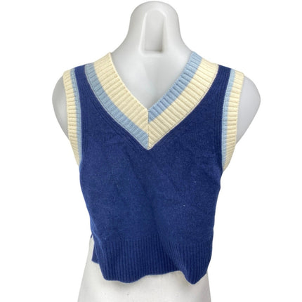Solid & Striped Women's Blue V Neck Sleeveless Cropped Sweater Vest Tank Top M