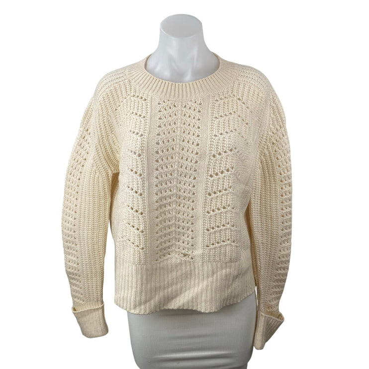 Aqua Women's Cream 100% Cashmere Open Knit Crew Long Sleeve Sweater Top Size M