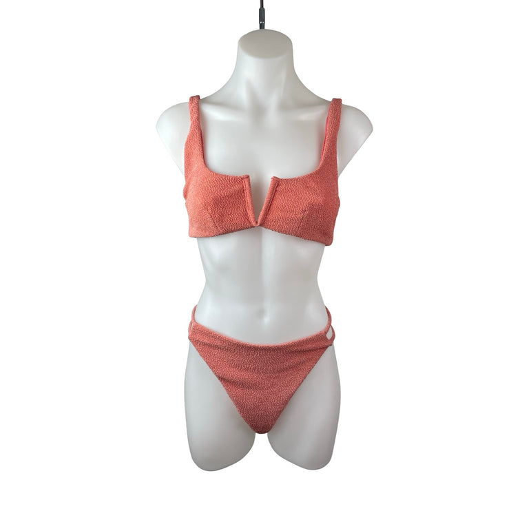 Lovers and Friends Kodoma Pink Textured V Wire 2 Piece Bikini Set Swimwear M/L