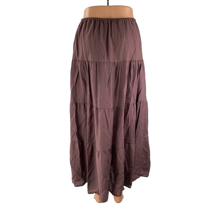 Cider Rhythm Classic Womens Brown Tiered Elastic Waist Maxi Flare A-Line Skirt S